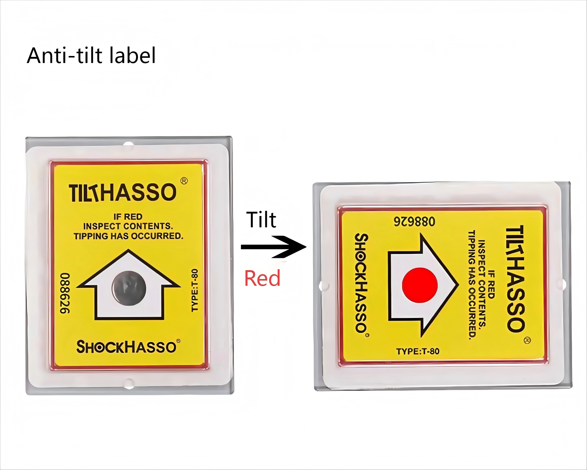 Anti-tilt label SHOCKHASSO TILTHASSO